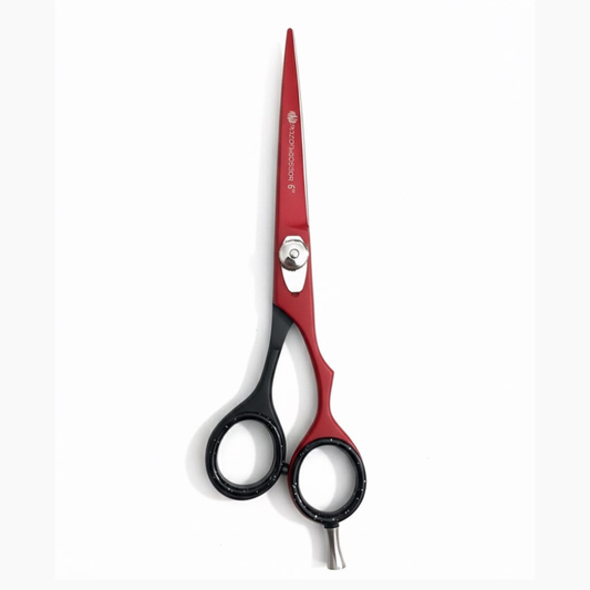 6” Matte Red & Black | Offset Adjustable Razor Scissors for Hairdressing