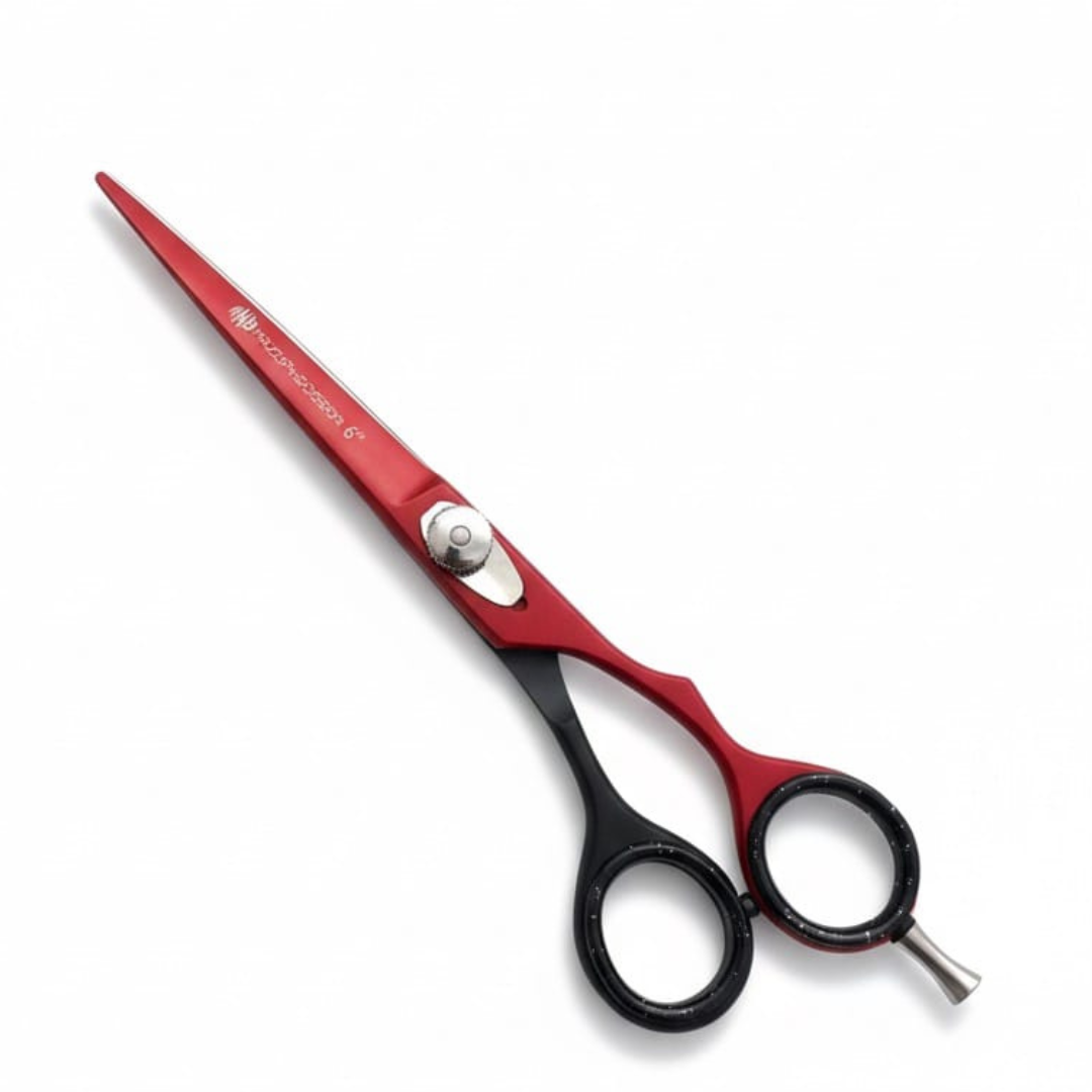 6” Matte Red & Black | Offset Adjustable Razor Scissors for Hairdressing