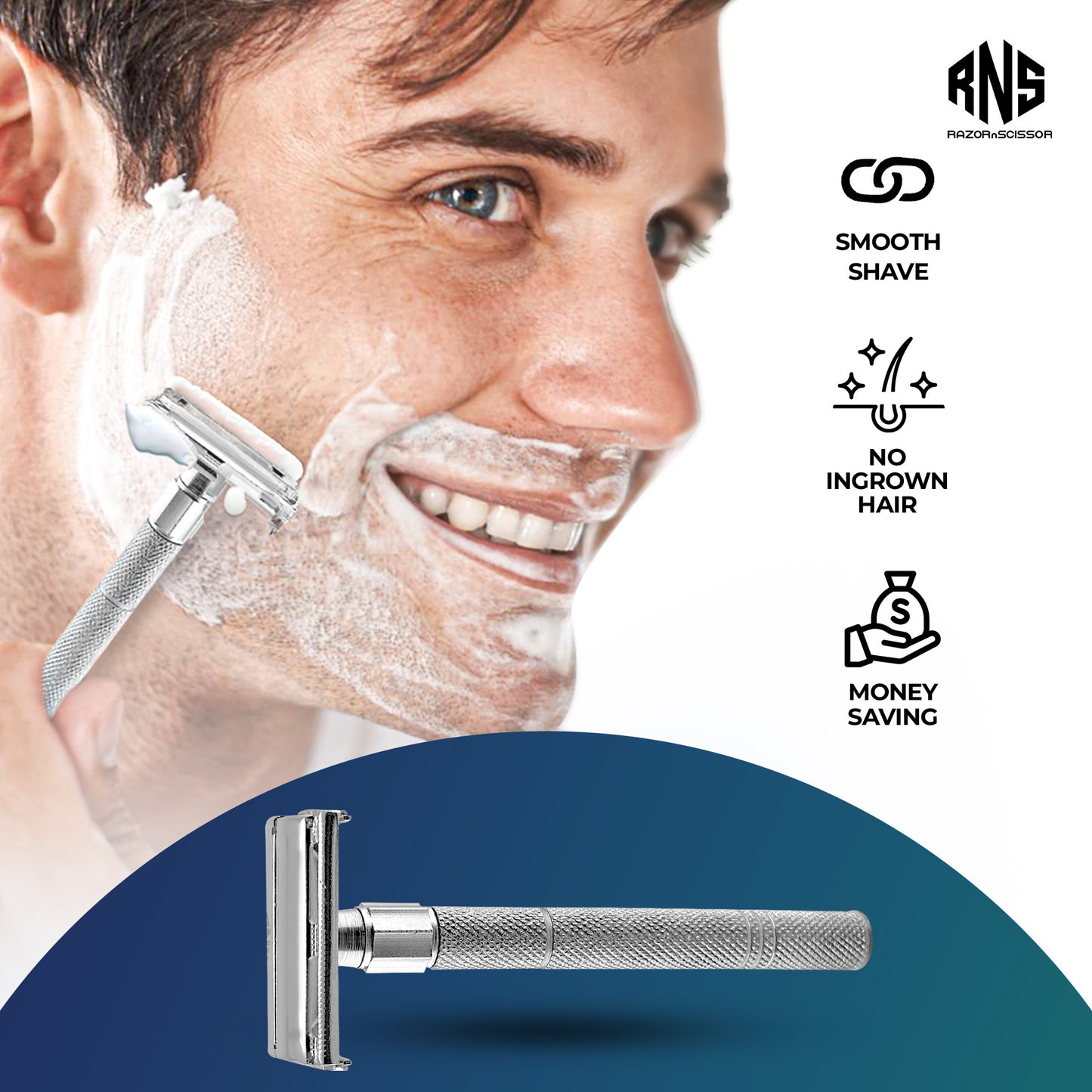 Chrome Textured Grip Butterfly Open Double Edge Safety Razor