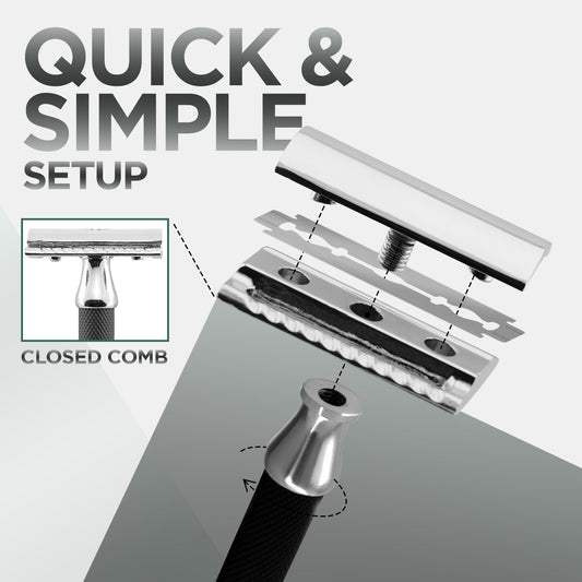 Textured Grip Black & Chrome Double Edge Safety Razor