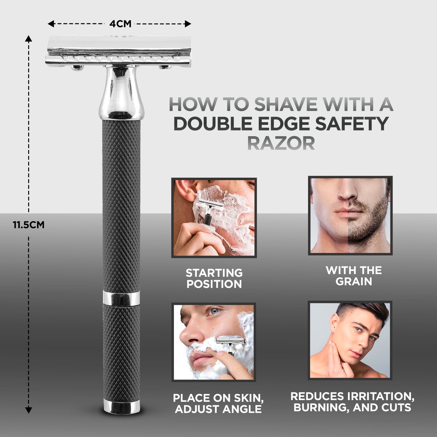 Textured Grip Black & Chrome Double Edge Safety Razor