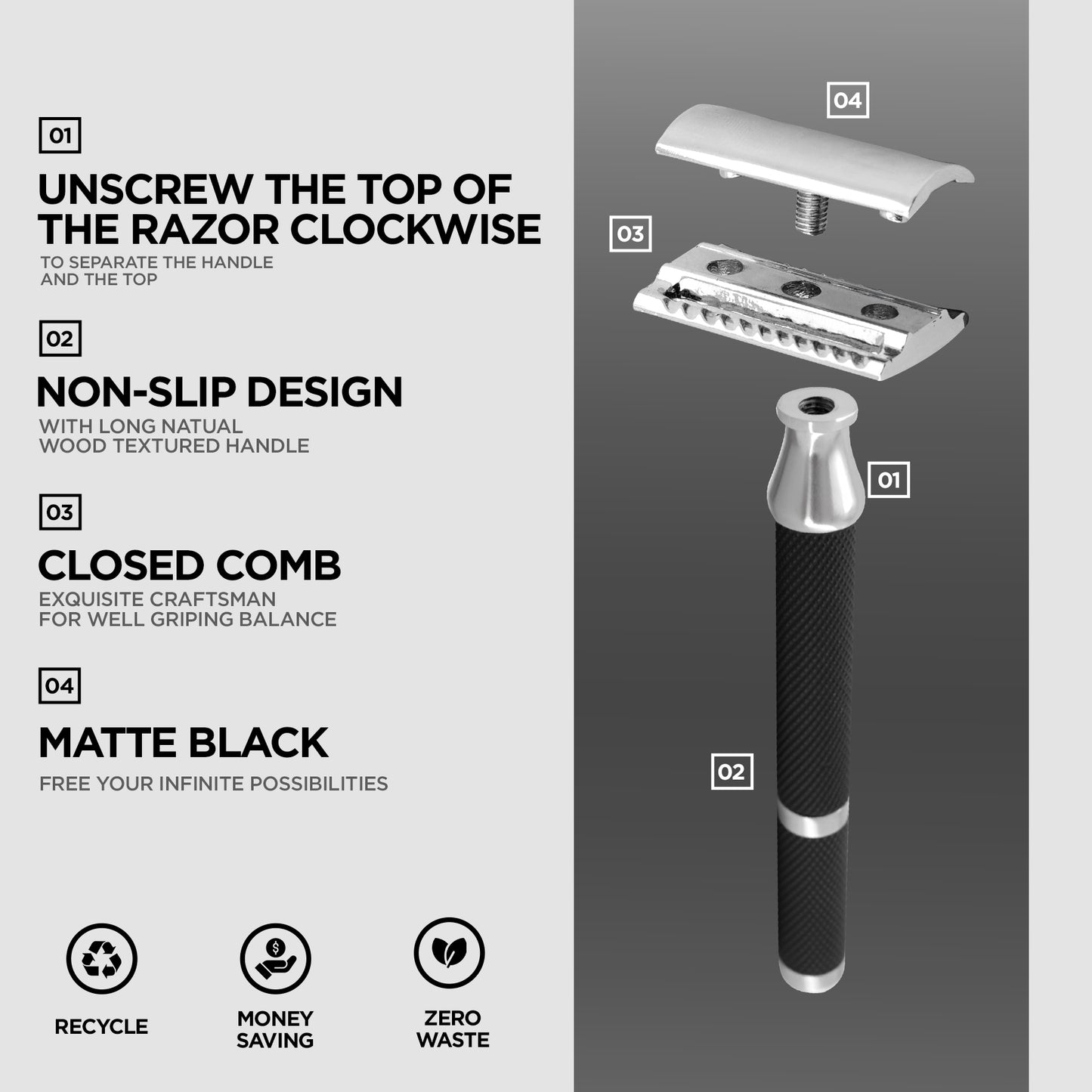 Textured Grip Black & Chrome Double Edge Safety Razor