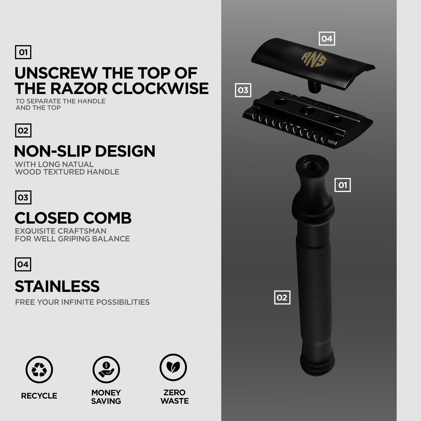 Titan - Matte Black Double Edge Safety Razor Stainless Steel