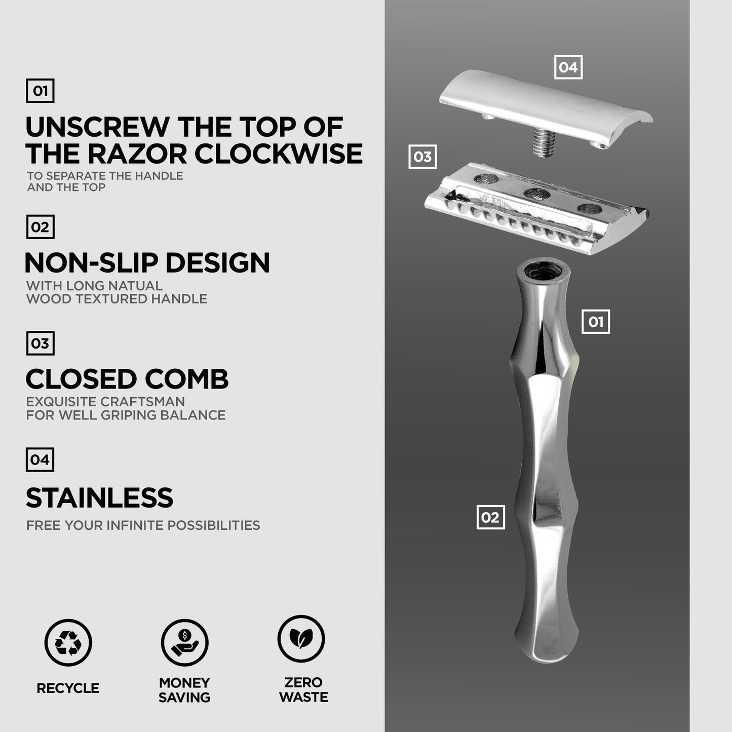 Diamond - Double Edge Safety Razor Premium Chrome Stainless Steel Shaving Razor