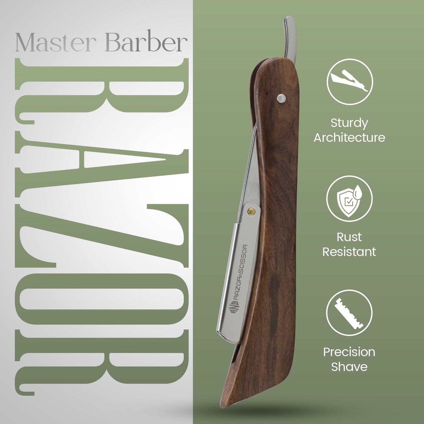 Handcrafted Knife-Handle Wooden Straight Edge Razor – Durable & Elegant