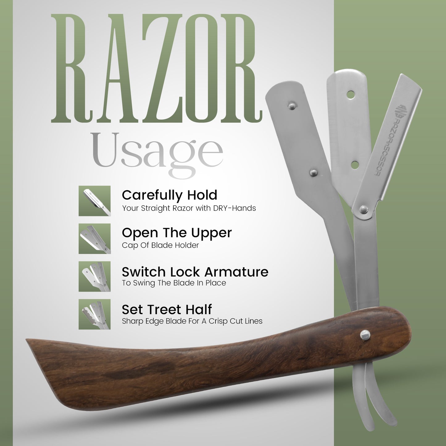 Handcrafted Knife-Handle Wooden Straight Edge Razor – Durable & Elegant