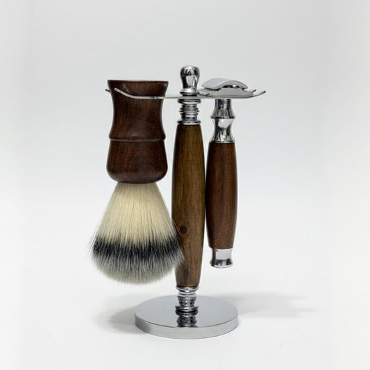 Nova Wooden Shaving Set – Wooden Razor, Brush & Sleek Stand