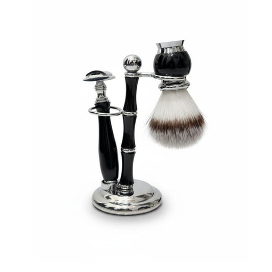 Elite Black Double Edge Safety Razor Shaving Set – Brush, Stand & Razor