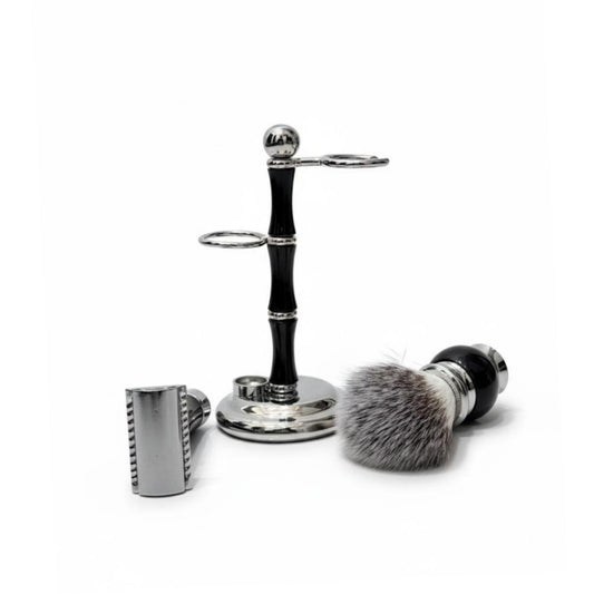 Elite Black Double Edge Safety Razor Shaving Set – Brush, Stand & Razor