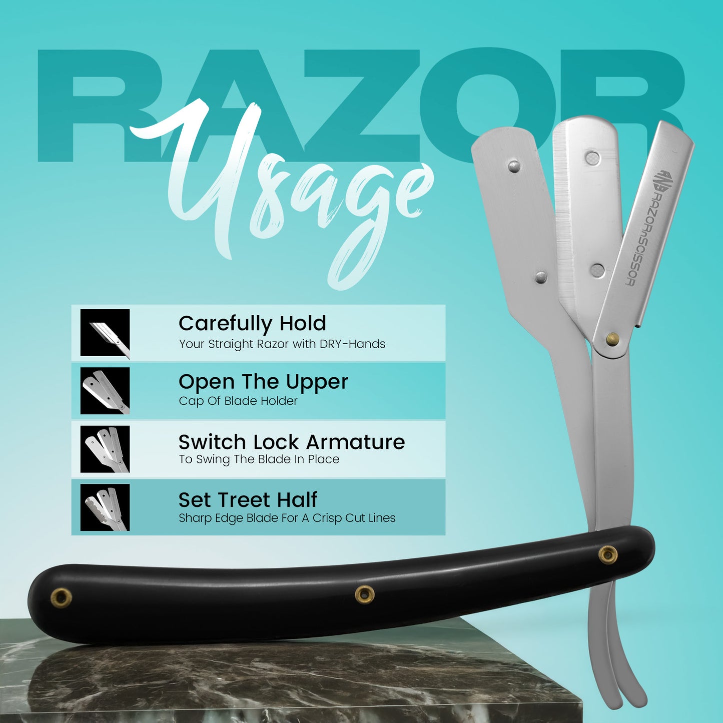 Straight Cut Throat Razor with Glossy Plastic Handle – Durable Barber Shaving Razor