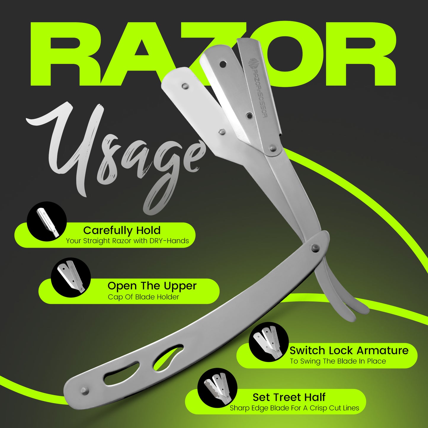 Personal Silver Stainless Steel Cut Throat Razor With Pierced