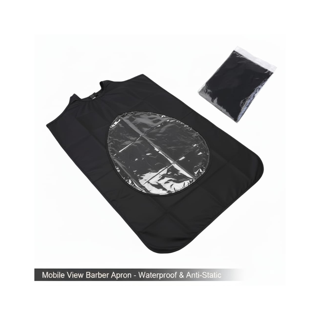 Mobile View Barber Apron – Waterproof Hair Cutting Cape with Clear Phone Window