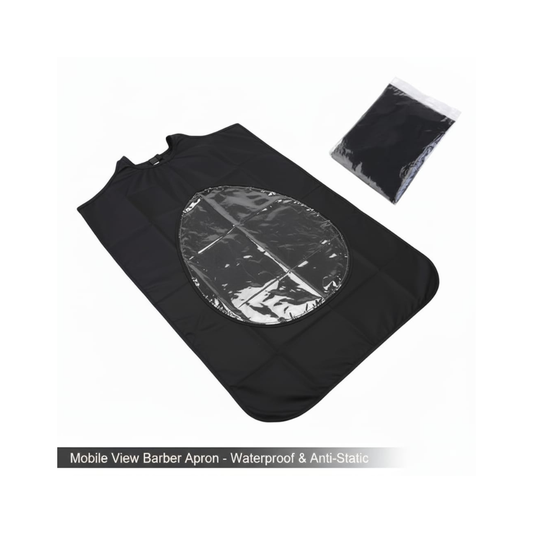 Mobile View Barber Apron – Waterproof Hair Cutting Cape with Clear Phone Window
