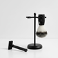 Titan Matte Black Shaving Set – Textured Razor & Brush with Slim Stand