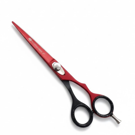 6” Matte Red & Black | Offset Adjustable Razor Scissors for Hairdressing