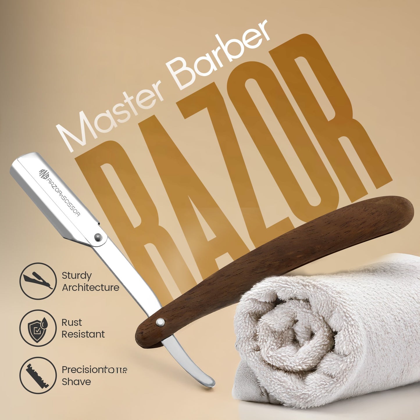Classic Rounded Wooden Handle Straight Cut Throat Razor for Professional Shaving