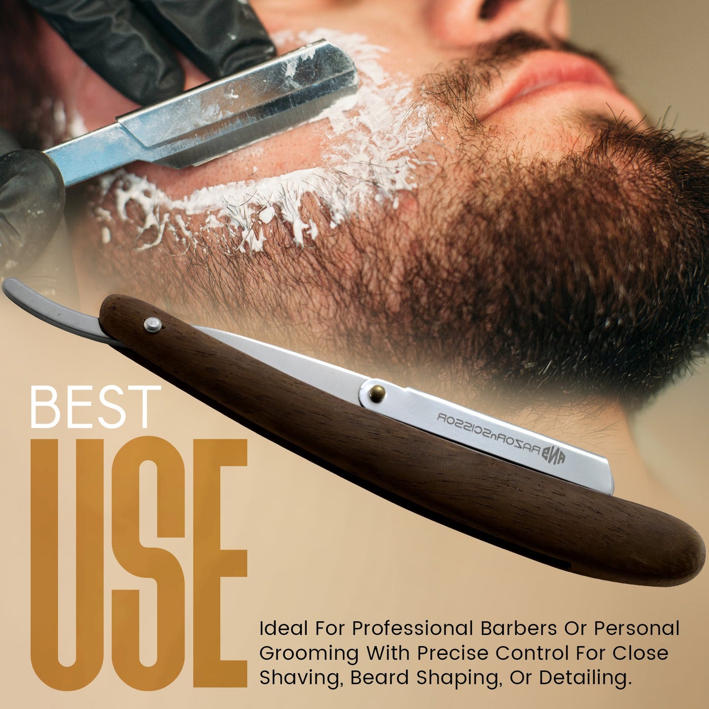 Classic Rounded Wooden Handle Straight Cut Throat Razor for Professional Shaving