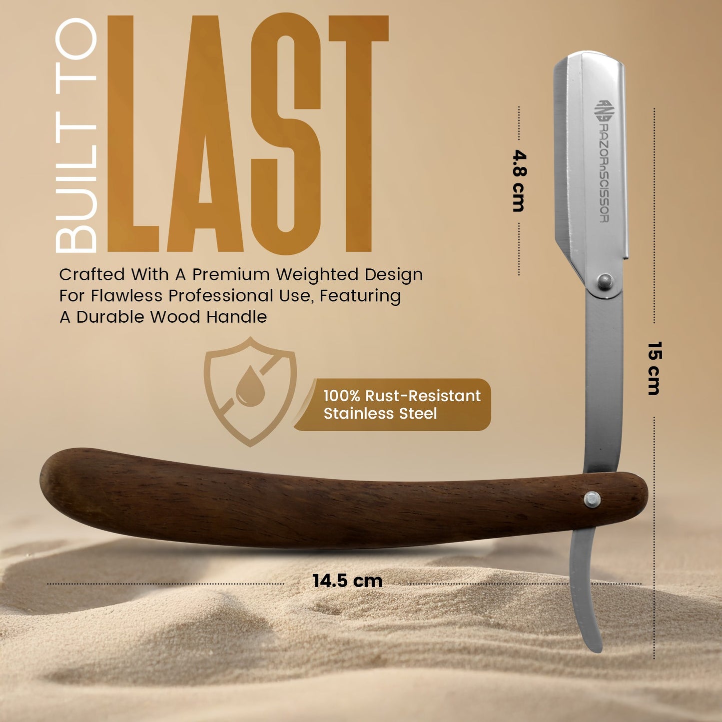 Classic Rounded Wooden Handle Straight Cut Throat Razor for Professional Shaving