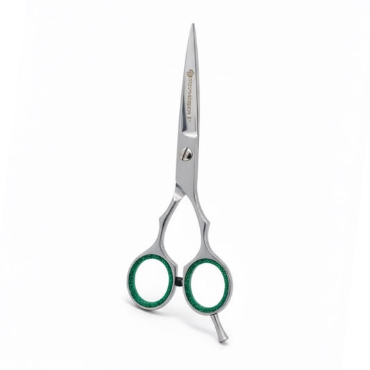 5” Matte Silver | Hairdressing Scissor with Fixed Screw & Green Grip