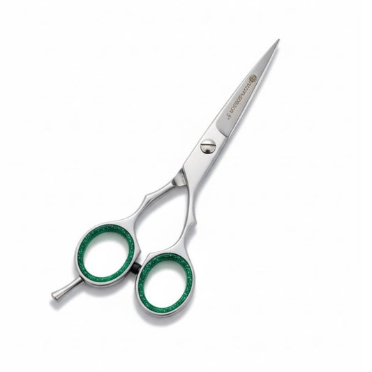5” Matte Silver | Hairdressing Scissor with Fixed Screw & Green Grip