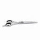 5” Chrome Silver | Offset Razor Scissors – Adjustable Tension Screw, Black Grip