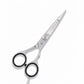 5” Chrome Silver | Offset Razor Scissors – Adjustable Tension Screw, Black Grip