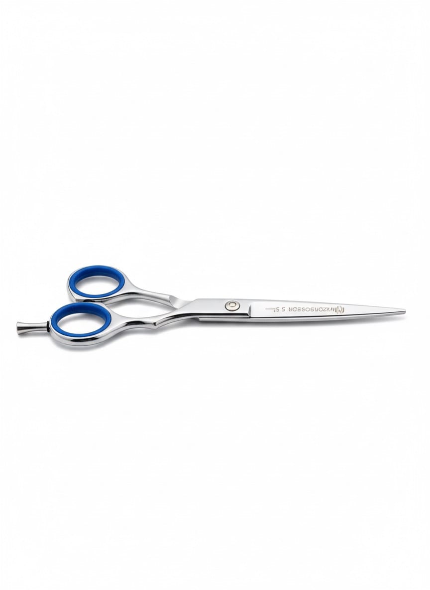 5.5" Chrome Silver | Beard & Mustache Shear – Fixed Screw with Blue Galaxy Grip