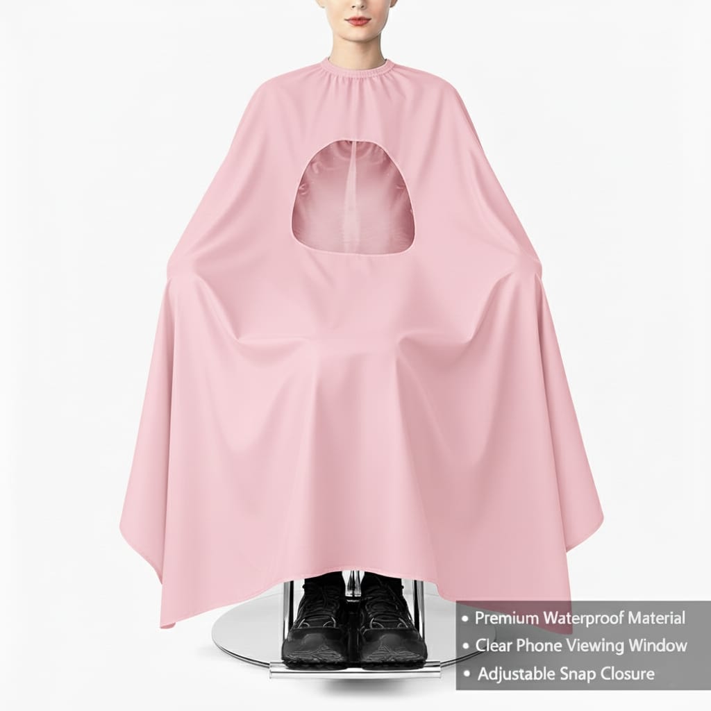 Mobile View Barber Apron – Waterproof Hair Cutting Cape with Clear Phone Window