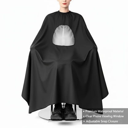 Mobile View Barber Apron – Waterproof Hair Cutting Cape with Clear Phone Window