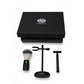 Titan Matte Black Shaving Set – Textured Razor & Brush with Slim Stand