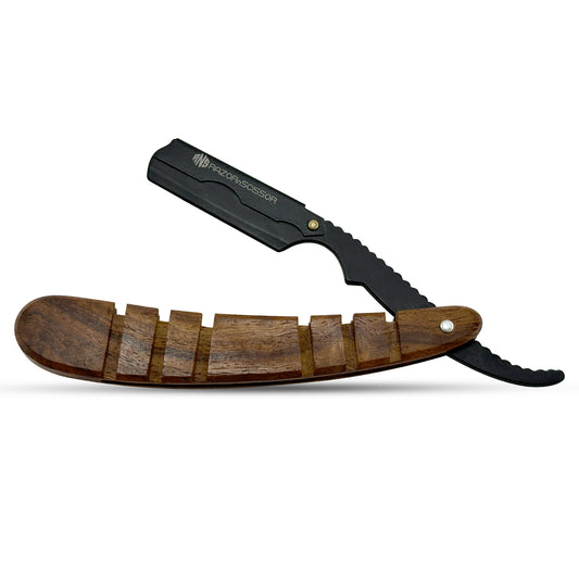 Traditional Grooved Textured Wooden Handle Cut Throat Razor