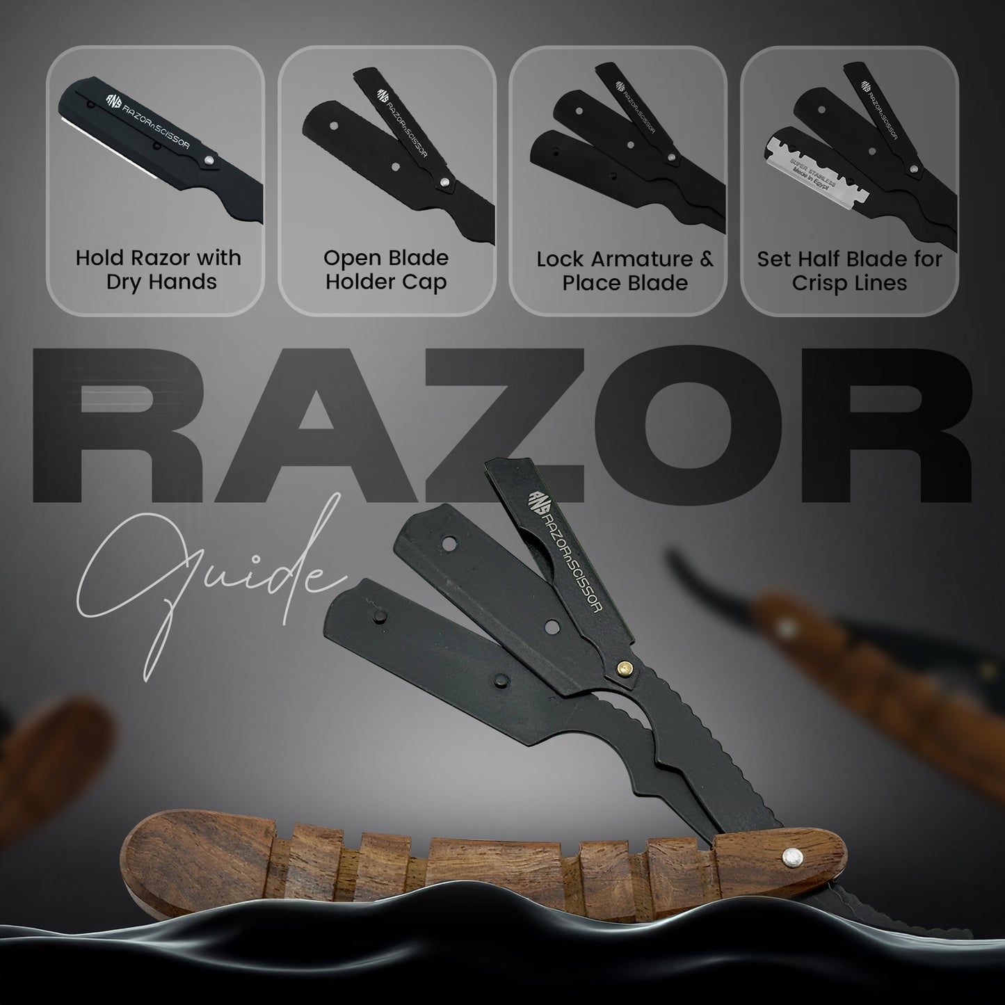 Traditional Grooved Textured Wooden Handle Cut Throat Razor